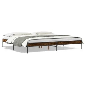 Engineered wood bed frame metal smoked oak 180x200cm by vidaXL, Beds and slatted bases - Ref: Foro24-845003, Price: 113,16 €,...