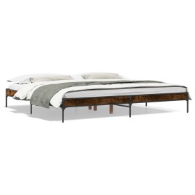 Estructura cama madera ingeniería metal roble ahumado 180x200cm de vidaXL, Camas y somieres - Ref: Foro24-845003, Precio: 114...