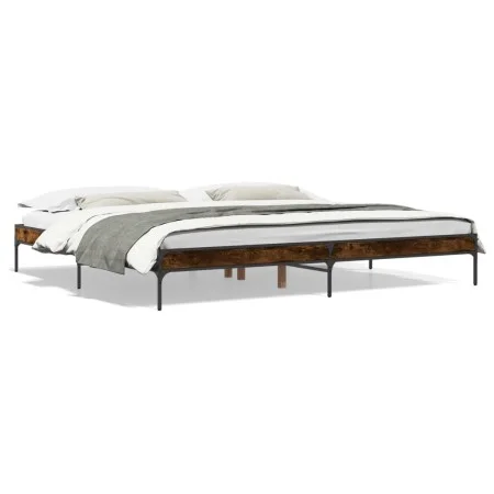 Estructura cama madera ingeniería metal roble ahumado 180x200cm de vidaXL, Camas y somieres - Ref: Foro24-845003, Precio: 112...