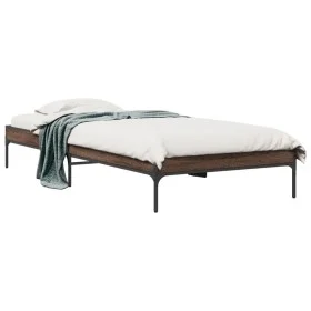 Engineered wood metal bed frame oak brown 90x190 cm by vidaXL, Beds and slatted bases - Ref: Foro24-845055, Price: 62,04 €, D...