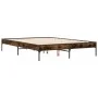 Engineered wood bed frame metal smoked oak 135x190cm by vidaXL, Beds and slatted bases - Ref: Foro24-845043, Price: 84,63 €, ...
