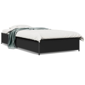 Engineered wood and black metal bed frame 100x200 cm by vidaXL, Beds and slatted bases - Ref: Foro24-845106, Price: 73,98 €, ...