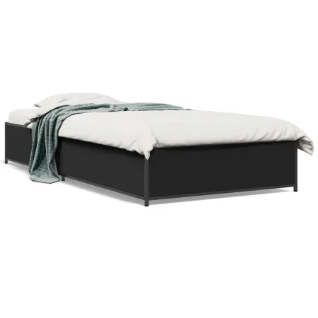 Engineered wood and black metal bed frame 100x200 cm by vidaXL, Beds and slatted bases - Ref: Foro24-845106, Price: 73,24 €, ...