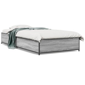 Estructura cama madera ingeniería metal gris Sonoma 90x190 cm de vidaXL, Camas y somieres - Ref: Foro24-845119, Precio: 87,45...