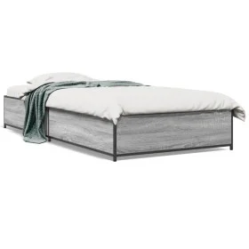 Sonoma gray metal engineered wood bed frame 90x190 cm by vidaXL, Beds and slatted bases - Ref: Foro24-845119, Price: 86,42 €,...