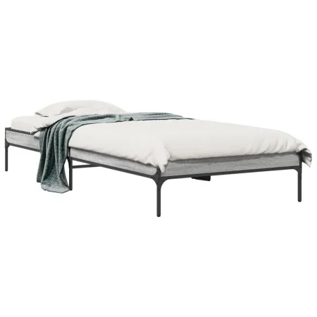 Sonoma-graues Metall-Holzwerkstoff-Bettgestell 90 x 200 cm von vidaXL, Betten und Lattenroste - Ref: Foro24-845034, Preis: 57...