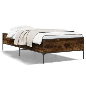 Engineered wood bed frame metal smoked oak 90x200 cm by vidaXL, Beds and slatted bases - Ref: Foro24-844968, Price: 75,64 €, ...