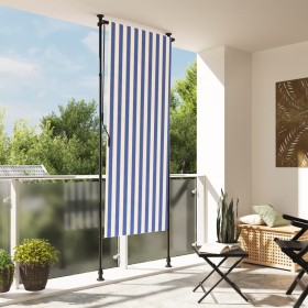 Persiana enrollable exterior tela acero azul blanco 120x270 cm