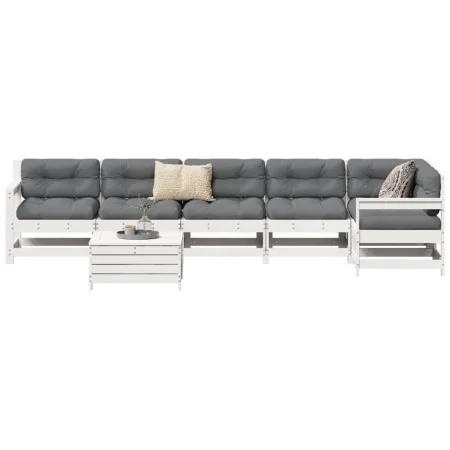 Gartensofa-Set 7-teilig aus massivem weißem Kiefernholz von vidaXL, Gartensets - Ref: Foro24-3250889, Preis: 462,74 €, Rabatt: %