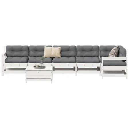 Gartensofa-Set 7-teilig aus massivem weißem Kiefernholz von vidaXL, Gartensets - Ref: Foro24-3250905, Preis: 455,90 €, Rabatt: %