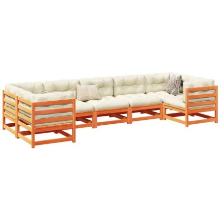 7-piece garden sofa set with wax-brown pine wood cushions by vidaXL, Garden sets - Ref: Foro24-3299619, Price: 847,02 €, Disc...