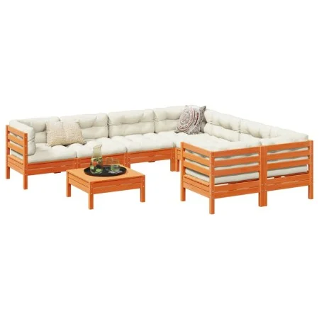 9-piece garden sofa set with wax-brown pine wood cushions by vidaXL, Garden sets - Ref: Foro24-3299374, Price: 793,48 €, Disc...