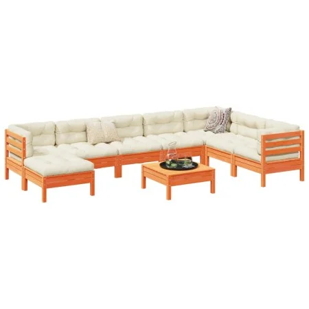 9-piece garden sofa set with wax-brown pine wood cushions by vidaXL, Garden sets - Ref: Foro24-3299589, Price: 792,72 €, Disc...
