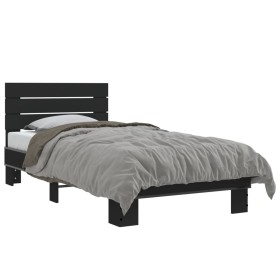 Black engineered wood and metal bed frame 75x190 cm by vidaXL, Beds and slatted bases - Ref: Foro24-845747, Price: 91,33 €, D...