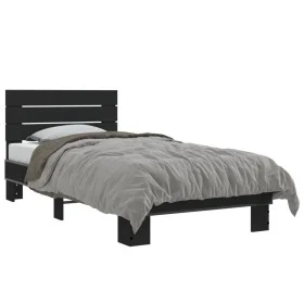 Black engineered wood and metal bed frame 75x190 cm by vidaXL, Beds and slatted bases - Ref: Foro24-845747, Price: 90,24 €, D...