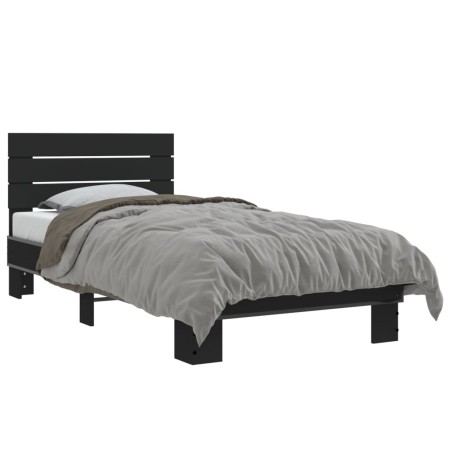 Estructura de cama madera de ingeniería y metal negra 75x190 cm de vidaXL, Camas y somieres - Ref: Foro24-845747, Precio: 91,...