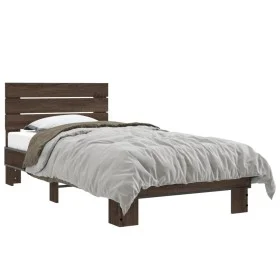 Engineered wood bed frame metal brown oak 75x190 cm by vidaXL, Beds and slatted bases - Ref: Foro24-845751, Price: 74,21 €, D...