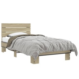 Sonoma oak metal engineered wood bed frame 90x190 cm by vidaXL, Beds and slatted bases - Ref: Foro24-845753, Price: 91,98 €, ...