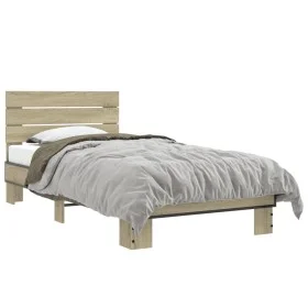 Sonoma oak metal engineered wood bed frame 90x190 cm by vidaXL, Beds and slatted bases - Ref: Foro24-845753, Price: 90,88 €, ...