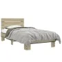 Sonoma oak metal engineered wood bed frame 90x190 cm by vidaXL, Beds and slatted bases - Ref: Foro24-845753, Price: 90,87 €, ...