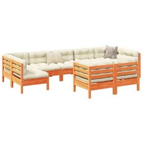 9-teilige Gartensofagarnitur mit wachsbraunen Kissen aus Kiefernholz von vidaXL, Gartensets - Ref: Foro24-3299633, Preis: 821...