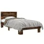 Engineered wood bed frame metal smoke oak 100x200 cm by vidaXL, Beds and slatted bases - Ref: Foro24-845739, Price: 105,95 €,...