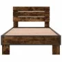 Engineered wood bed frame metal smoke oak 100x200 cm by vidaXL, Beds and slatted bases - Ref: Foro24-845739, Price: 105,95 €,...
