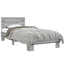 Sonoma-graues Metall-Holzwerkstoff-Bettgestell 90 x 200 cm von vidaXL, Betten und Lattenroste - Ref: Foro24-845745, Preis: 70...