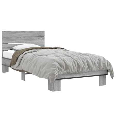 Estructura cama madera ingeniería metal gris Sonoma 90x200 cm de vidaXL, Camas y somieres - Ref: Foro24-845745, Precio: 71,12...