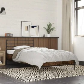 Engineered wood bed frame metal smoked oak 90x200 cm by vidaXL, Beds and slatted bases - Ref: Foro24-845584, Price: 74,38 €, ...