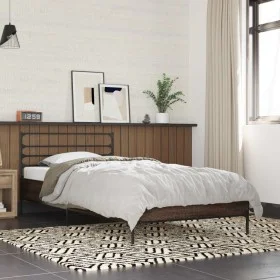 Estructura cama madera ingeniería metal roble marrón 90x200 cm de vidaXL, Camas y somieres - Ref: Foro24-845586, Precio: 76,9...