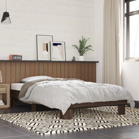Brown oak metal engineered wood bed frame 90x200 cm by vidaXL, Beds and slatted bases - Ref: Foro24-845876, Price: 68,91 €, D...