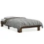 Estructura cama madera ingeniería metal roble humo 100x200 cm de vidaXL, Camas y somieres - Ref: Foro24-845869, Precio: 81,59...