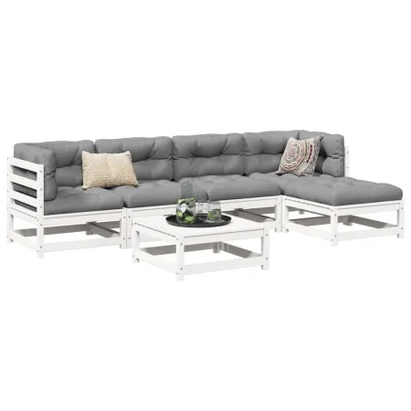 Gartensofa-Set 6-teilig aus massivem weißem Kiefernholz von vidaXL, Gartensets - Ref: Foro24-3299397, Preis: 353,96 €, Rabatt: %