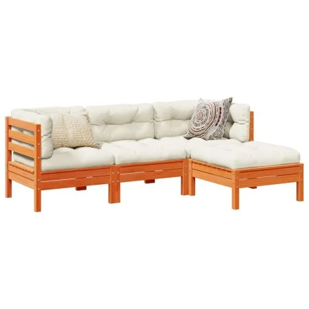4-piece garden sofa set with wax-brown pine wood cushions by vidaXL, Garden sets - Ref: Foro24-3299381, Price: 341,52 €, Disc...