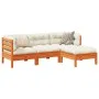 4-piece garden sofa set with wax-brown pine wood cushions by vidaXL, Garden sets - Ref: Foro24-3299381, Price: 341,52 €, Disc...