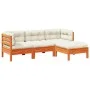 4-piece garden sofa set with wax-brown pine wood cushions by vidaXL, Garden sets - Ref: Foro24-3299381, Price: 341,52 €, Disc...