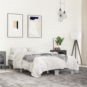 Sonoma gray metal engineered wood bed frame 135x190 cm by vidaXL, Beds and slatted bases - Ref: Foro24-845895, Price: 82,74 €...