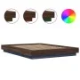 Bed frame with LED lights brown oak wood 140x190 cm by vidaXL, Beds and slatted bases - Ref: Foro24-3281132, Price: 185,38 €,...