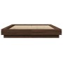 Bed frame with LED lights brown oak wood 135x190 cm by vidaXL, Beds and slatted bases - Ref: Foro24-3281139, Price: 183,50 €,...