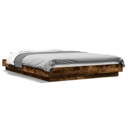Bed frame with LED lights smoked oak wood 140x190 cm by vidaXL, Beds and slatted bases - Ref: Foro24-3281130, Price: 174,95 €...