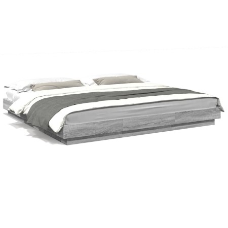 Estructura de cama madera de ingeniería gris Sonoma 200x200 cm de vidaXL, Camas y somieres - Ref: Foro24-3281166, Precio: 184...