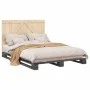 Bed frame with gray pine wood headboard 140x200 cm by vidaXL, Beds and slatted bases - Ref: Foro24-3281564, Price: 212,66 €, ...