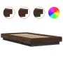 Bed frame with LED lights brown oak wood 90x190 cm by vidaXL, Beds and slatted bases - Ref: Foro24-3281153, Price: 153,54 €, ...