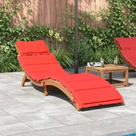 Lounger with red cushion solid acacia wood by vidaXL, Loungers - Ref: Foro24-367637, Price: 169,82 €, Discount: %