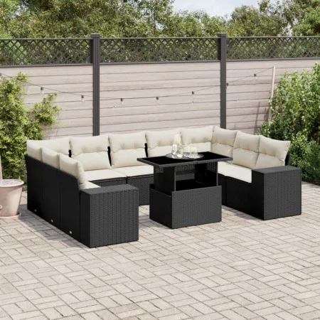 Gartensofa-Set 10-teilig mit schwarzen synthetischen Rattankissen von vidaXL, Gartensets - Ref: Foro24-3269366, Preis: 649,08...