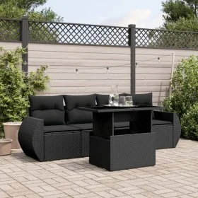 5-teiliges Gartenmöbel-Set und schwarze synthetische Rattankissen von vidaXL, Gartensets - Ref: Foro24-3268355, Preis: 386,14...