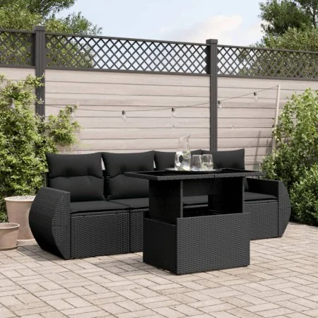 5-teiliges Gartenmöbel-Set und schwarze synthetische Rattankissen von vidaXL, Gartensets - Ref: Foro24-3268355, Preis: 386,20...