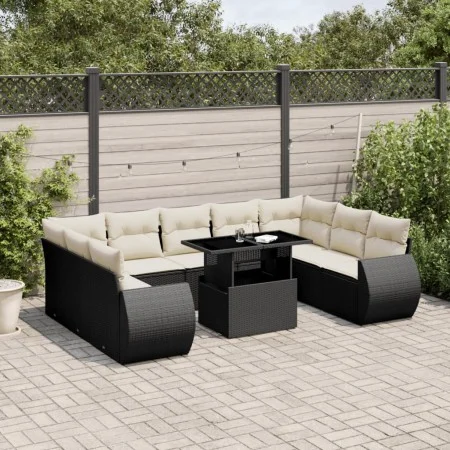 Gartensofa-Set 10-teilig mit schwarzen synthetischen Rattankissen von vidaXL, Gartensets - Ref: Foro24-3268736, Preis: 709,14...