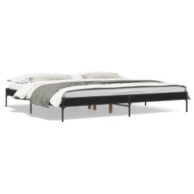 Engineered wood and black metal bed frame 200x200cm by vidaXL, Beds and slatted bases - Ref: Foro24-844996, Price: 99,80 €, D...